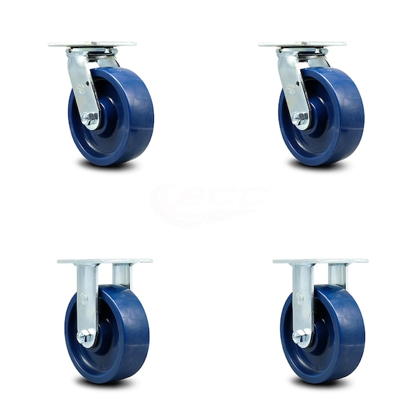 6 Inch Solid Polyurethane Caster Set with Ball Bearings 2 Swivel 2 Rigid SCC